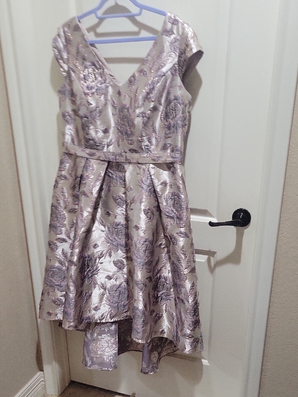 Oleg Cassini Silver and Lavender Floral High-Low Cocktail Dress
